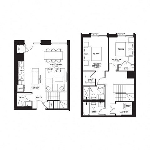 a floor plan of two different floors of a house