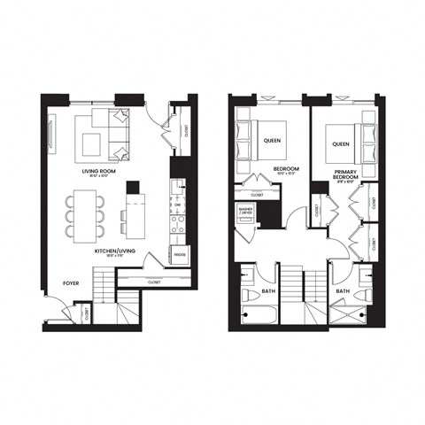 two floor plans of a house with different floors and rooms