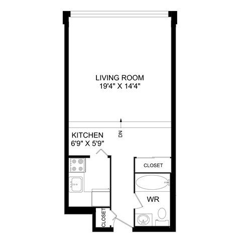 a floor plan of a small house with a bedroom and a living room