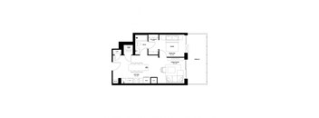 the floor plan of this 1 bedroom floor plan is 432 sq ft