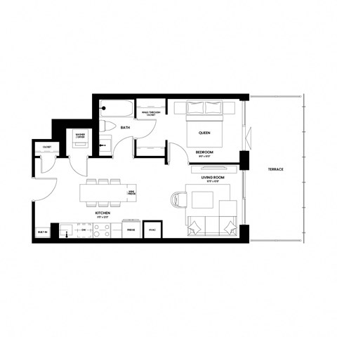 the floor plan of this 1 bedroom floor plan is 432 sq ft
