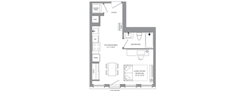a floor plan of a small house with a bedroom and a living room