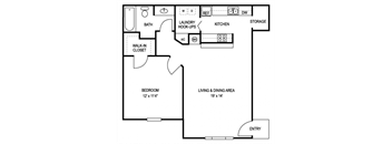 One Bedroom Floor Plan at Stoddert Place Affordable Apartments in Pensacola FL