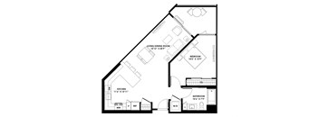 840 sq ft one bedroom one bath at The Chandler NoHo Apartments in North Hollywood, CA