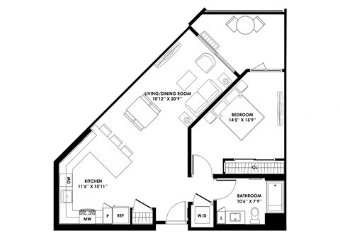 840 sq ft one bedroom one bath at The Chandler NoHo Apartments in North Hollywood, CA
