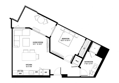 788 sf one bedroom one bath at The Chandler NoHo Apartments in North Hollywood, CA