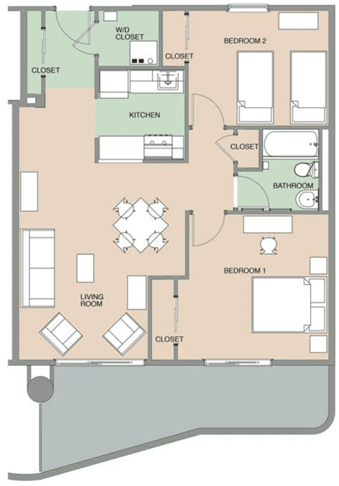 Two Bedroom Floor Plan at River Commons Affordable Apartments in Norwalk CT