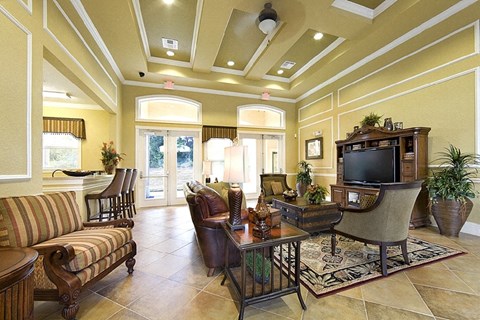 a living room with a couch and a television