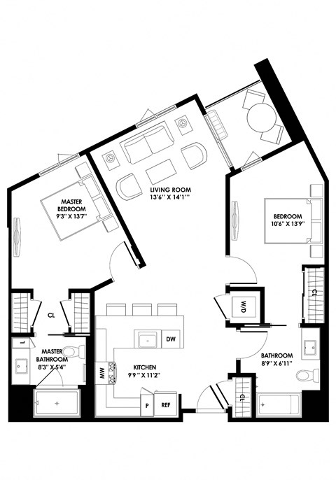 1091 sf two bedroom two bath apartment at The Chandler NoHo Apartments in North Hollywood, CA