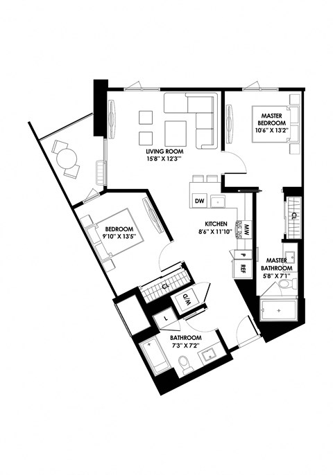 2e two bedroom two bath at The Chandler NoHo Apartments in North Hollywood, CA