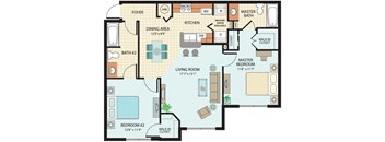 2 Bedroom Floor Plan at Colonial Lakes Apartments in Lake Worth, FL