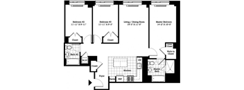 Three Bedroom Floor Plan at The Balton Apartments in NYC