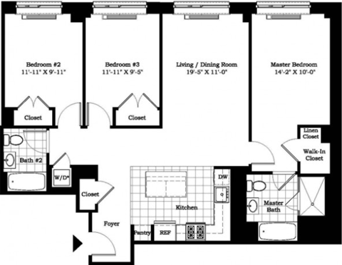 Three Bedroom Floor Plan at The Balton Apartments in NYC