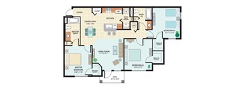 3 Bedroom Floor Plan at Colonial Lakes Apartments in Lake Worth, FL