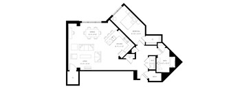 black and white apartment floor plan of A9 at wall street place apartments