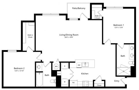 Two Bedroom Floor Plan at The Amalfi Clearwater Luxury Apartments in Clearwater, FL
