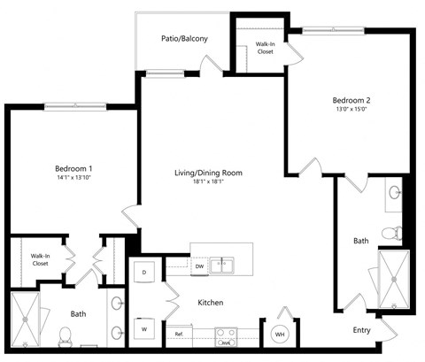 Two Bedroom Floor Plan at The Amalfi Clearwater Luxury Apartments in Clearwater, FL