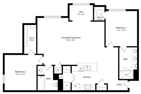 Two Bedroom Floor Plan at The Amalfi Clearwater Luxury Apartments in Clearwater, FL
