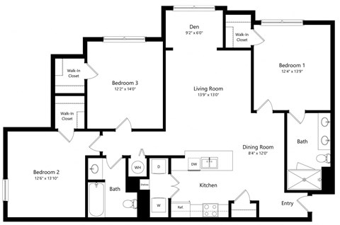 Three Bedroom Floor Plan at The Amalfi Clearwater Luxury Apartments in Clearwater, FL
