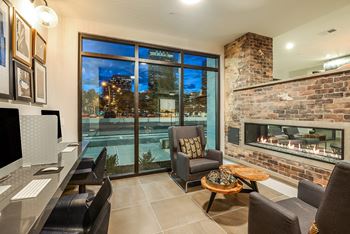 Fireside Business Center and Coffee Bar at Aurora Luxury Apartments in Downtown Tampa FL