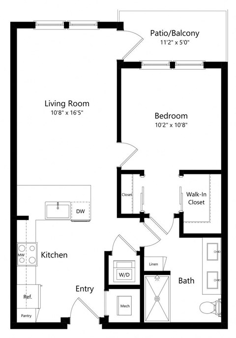 One Bedroom Floor Plan with 738 Sq. Ft. at Aurora Luxury Apartments in Downtown Tampa FL