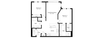 Two Bedroom Floor Plan at Aurora Luxury Apartments in Downtown Tampa FL