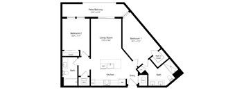 Two Bedroom Floor Plan at Aurora Luxury Apartments in Downtown Tampa FL