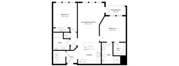 Two Bedroom Floor Plan at Aurora Luxury Apartments in Downtown Tampa FL