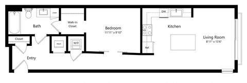 Studio Floor Plan with 724 Sq. Ft. at Aurora Luxury Apartments in Downtown Tampa FL