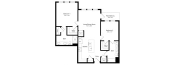 Two Bedroom Floor Plan at Aurora Luxury Apartments in Downtown Tampa FL