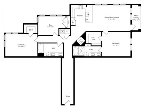 Three Bedroom Floor Plan with 1,666 Sq. Ft. at Aurora Luxury Apartments in Downtown Tampa FL