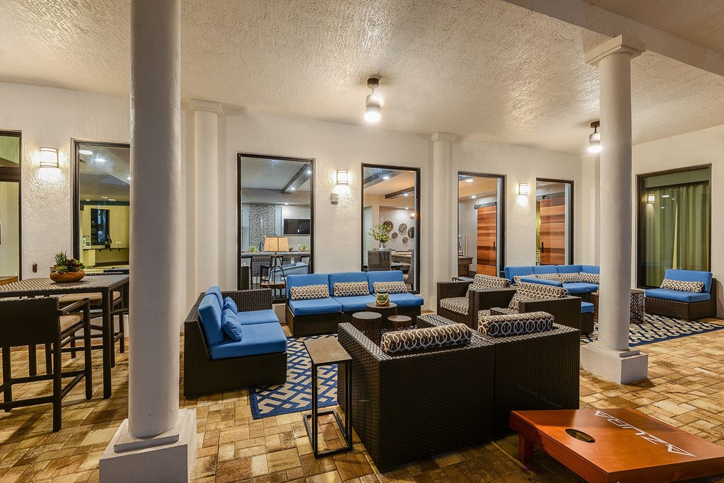 Outdoor patio seating area at Azura in Kendall, FL