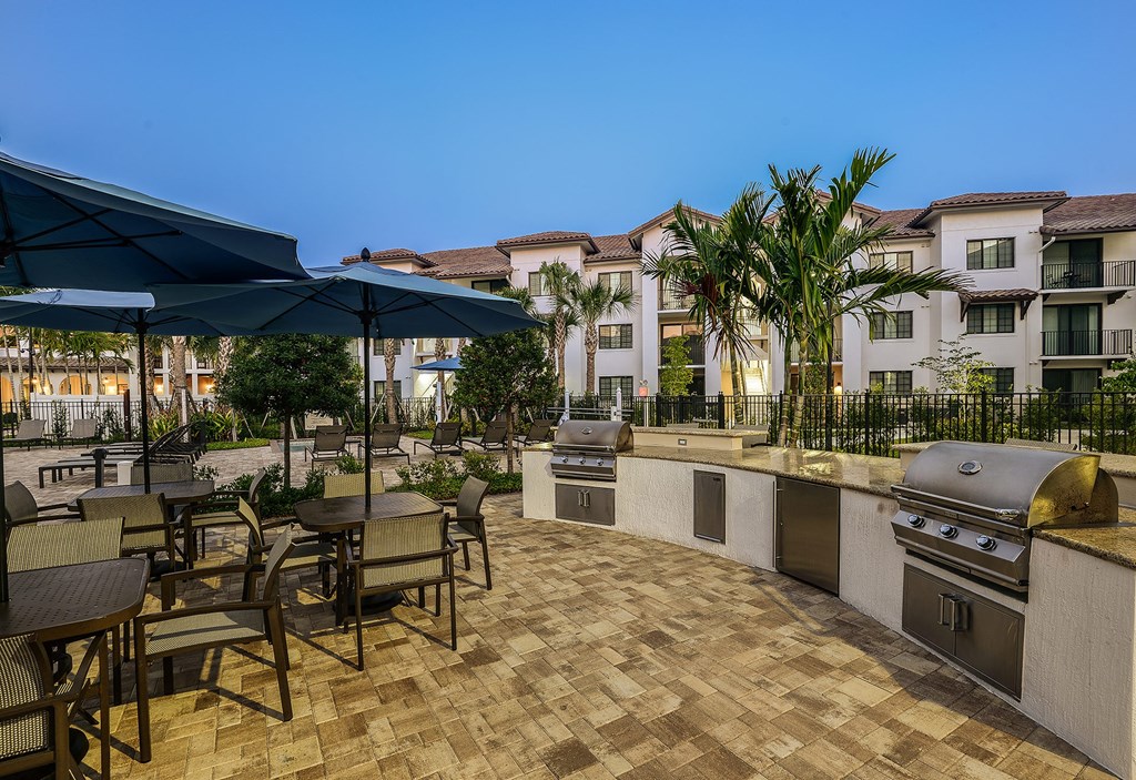 Summer kitchen with BBQ grills at Azura in Kendall, FL