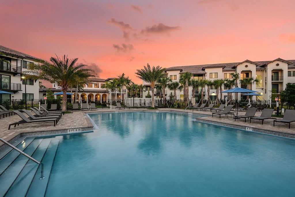 Resort-Style Pool with Waterfall at Azura in Kendall, FL