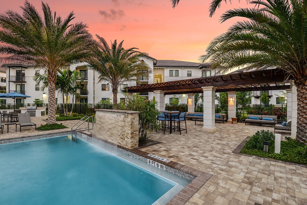 Resort-Style Pool with Waterfall at Azura in Kendall, FL