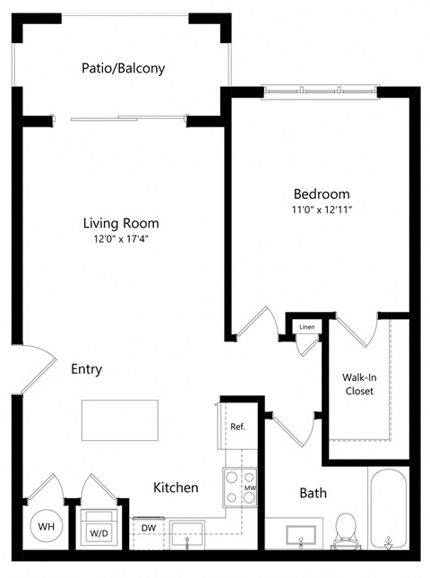 One Bedroom Floor Plan with 732 Sq. Ft. at Azura Luxury Apartments in Kendall FL