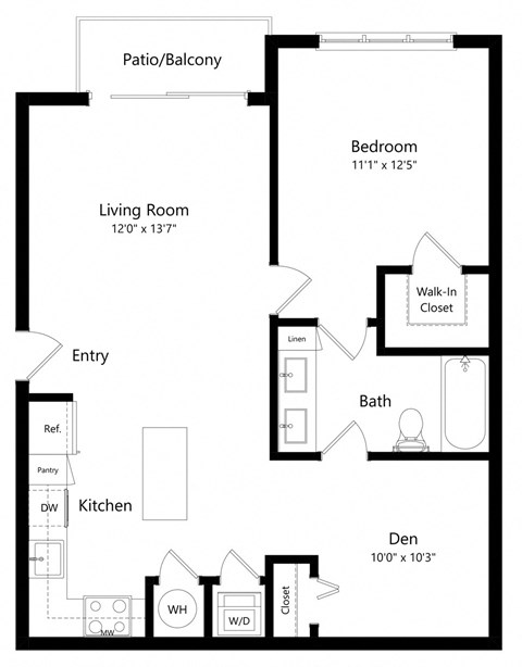 One Bedroom Floor Plan with 861 Sq. Ft. at Azura Luxury Apartments in Kendall FL