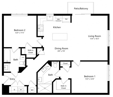 Two Bedroom Floor Plan with 1,168 Sq. Ft. at Azura Luxury Apartments in Kendall FL