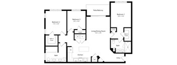 Three Bedroom Floor Plan at Azura Luxury Apartments in Kendall FL
