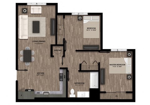 Two Bedroom Floor Plan at The Retreat Affordable Apartments in Merced CA