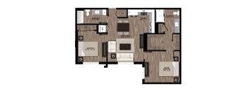Two Bedroom Floor Plan at Slate Senior Apartments in Miami FL