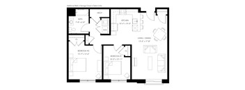 two bedroom - one bath floor plan at Norwalk Apartments