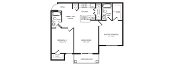 Two Bedroom Two Bath Floor Plan at Belleair Place Apartments