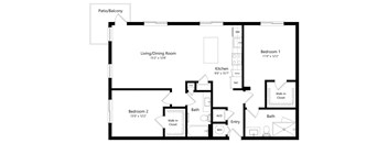 Two Bedroom Floor Plan at Boca Vue Luxury Apartments in Boca Raton, FL