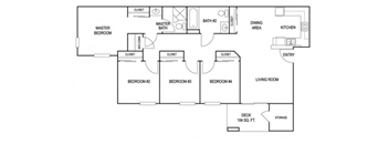 Four Bedroom Floor Plan at Valley Oaks Affordable Apartments in Tulare CA