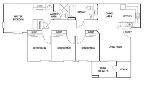 Four Bedroom Floor Plan at Valley Oaks Affordable Apartments in Tulare CA