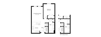 One Bedroom Floor Plan at Carson Crossing Apartments in Austin