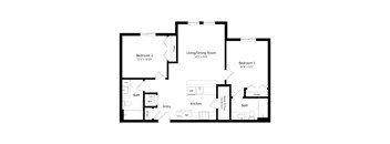 Two Bedroom Floor Plan at Carson Crossing Apartments in Austin