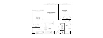 Two Bedroom Floor Plan at Carson Crossing Apartments in Austin