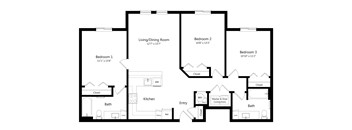 Three Bedroom Floor Plan at Carson Crossing Apartments in Austin